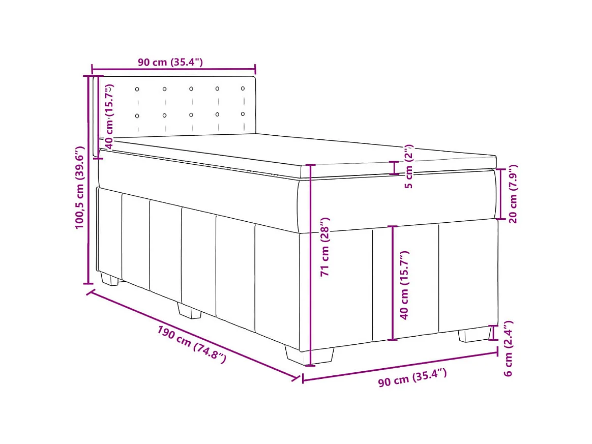 Sommier à lattes de lit avec matelas Noir 90x190 cm Tissu