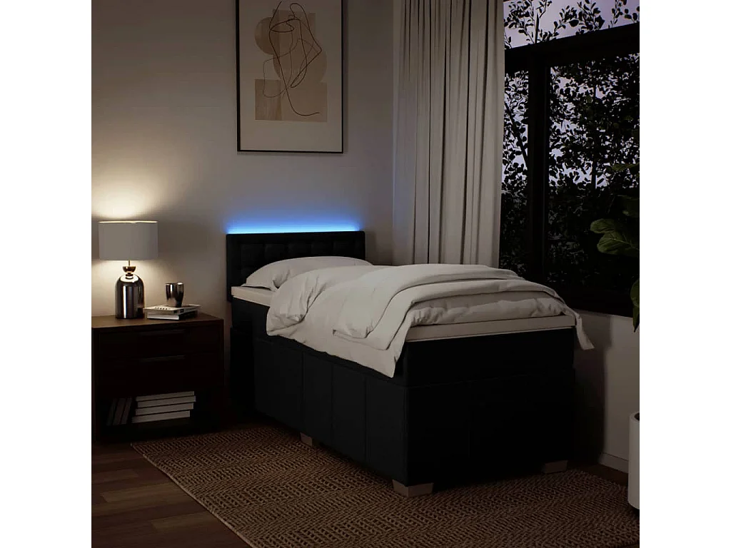 Giroletto a Molle con Materasso Nero 90x190 cm in Tessuto