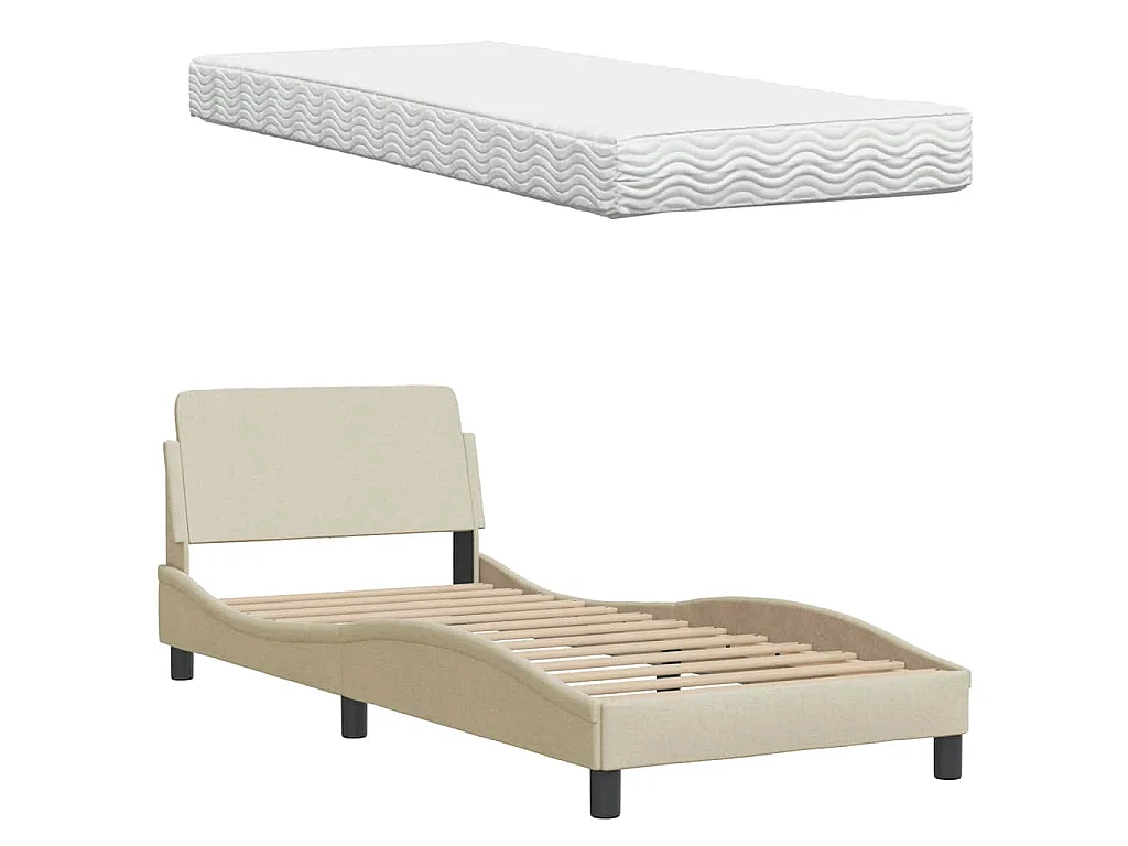 Bed met matras stof crèmekleurig 90x200 cm