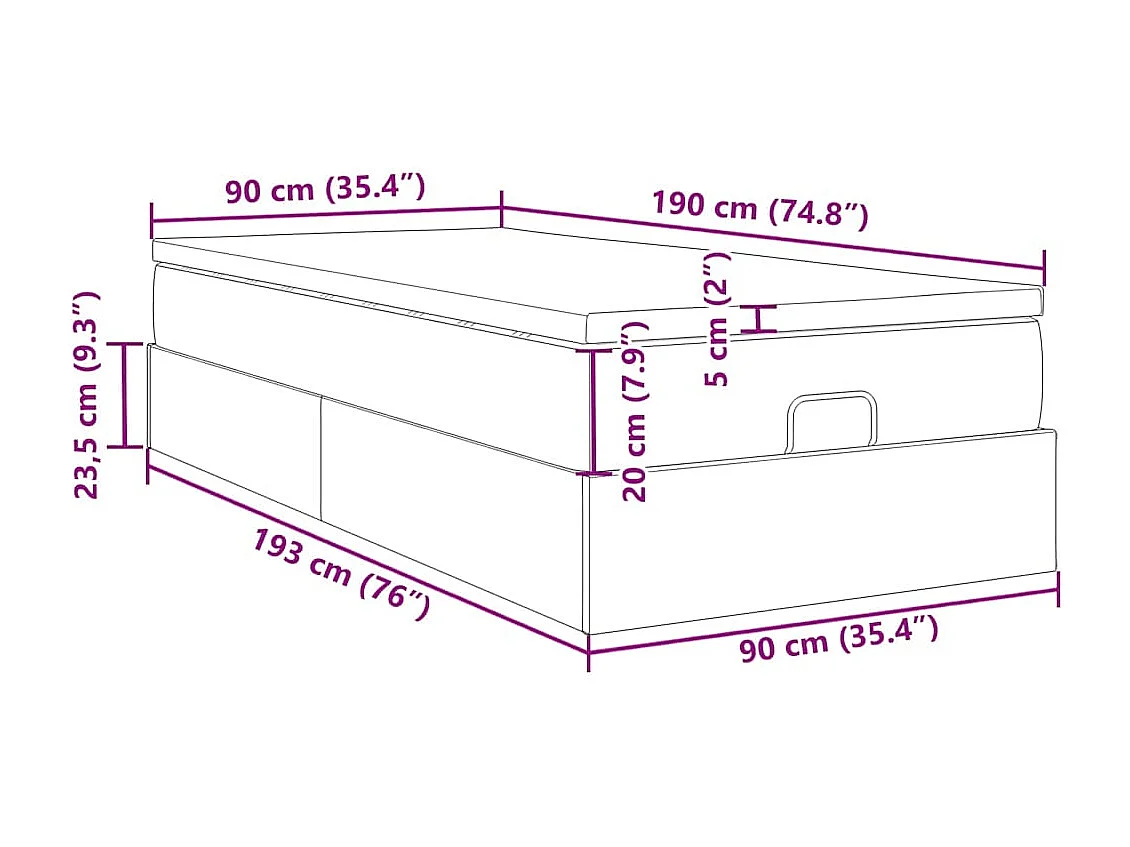Cadre de lit ottoman et matelas gris clair 90x190 cm velours
