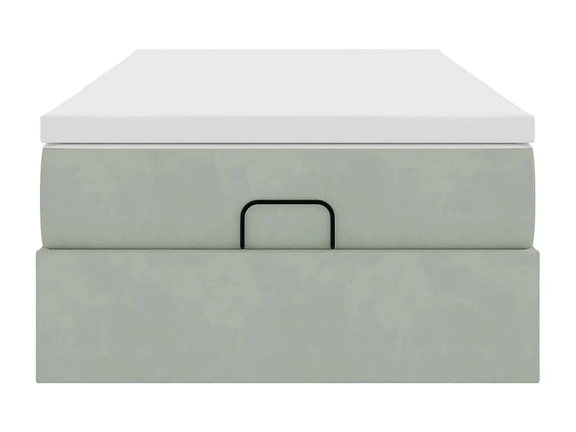 Cadre de lit ottoman et matelas gris clair 90x190 cm velours
