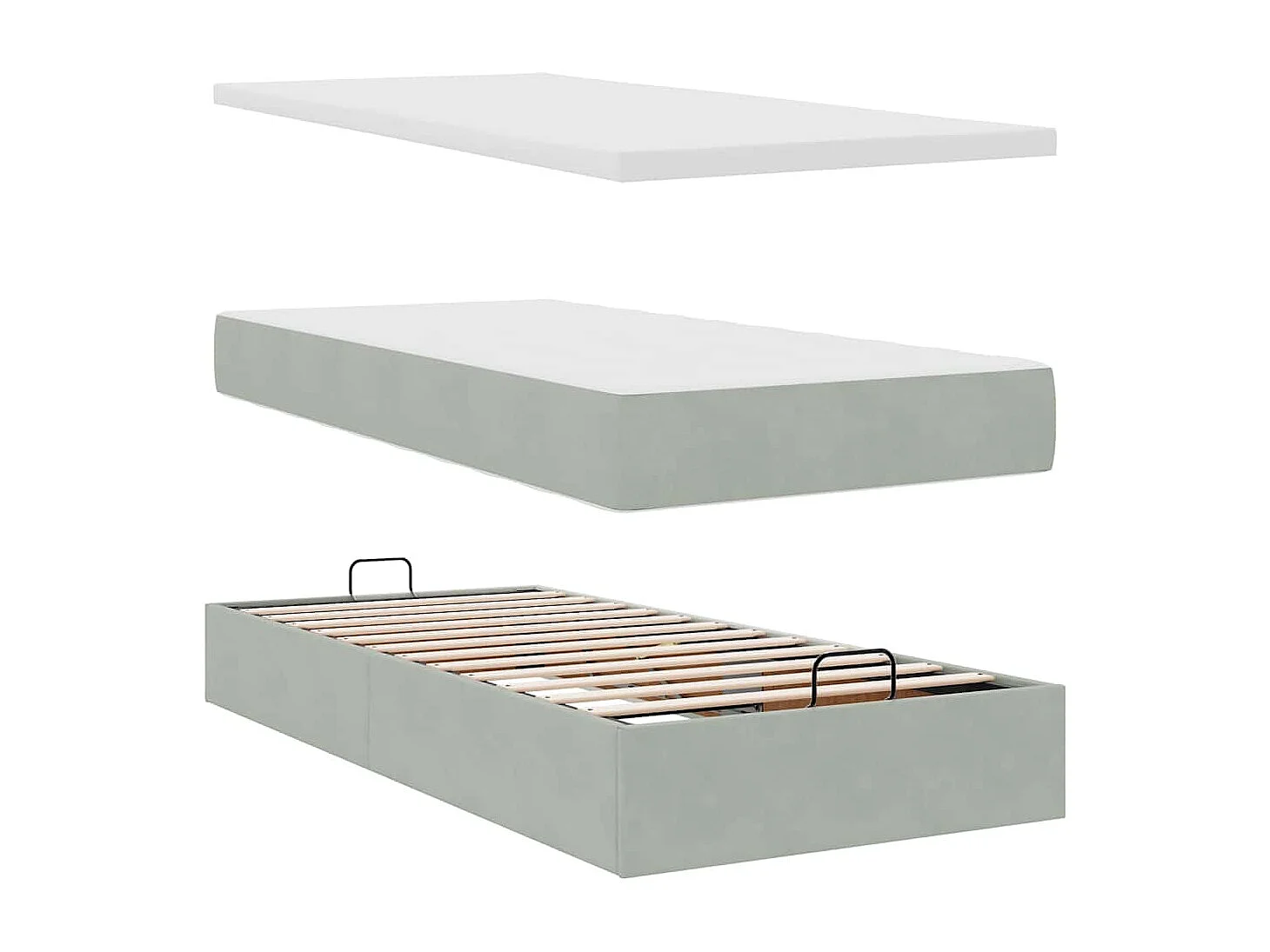 Cadre de lit ottoman et matelas gris clair 90x190 cm velours