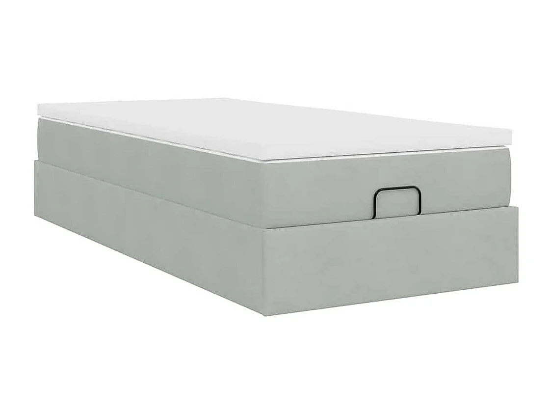 Cadre de lit ottoman et matelas gris clair 90x190 cm velours
