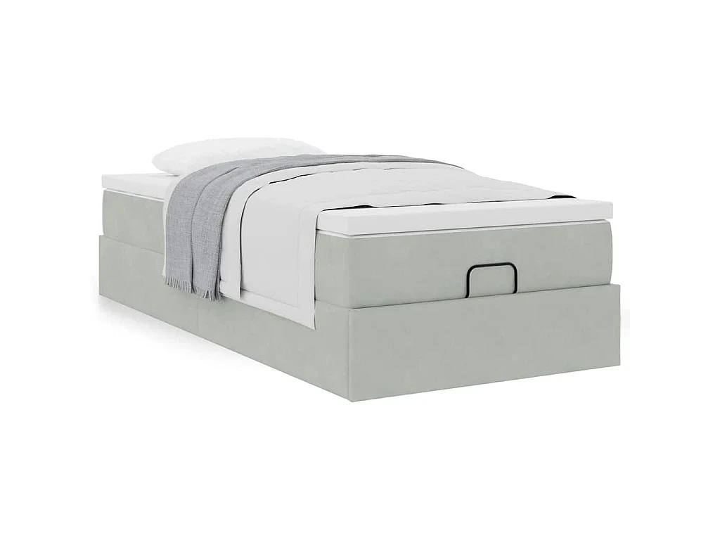 Estrutura cama otomana colchão 90x190 cm veludo cinzento claro