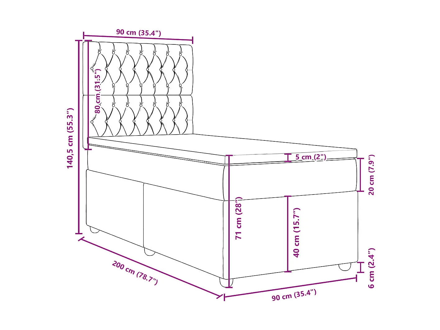 Boxspring met matras stof taupe 90x200 cm