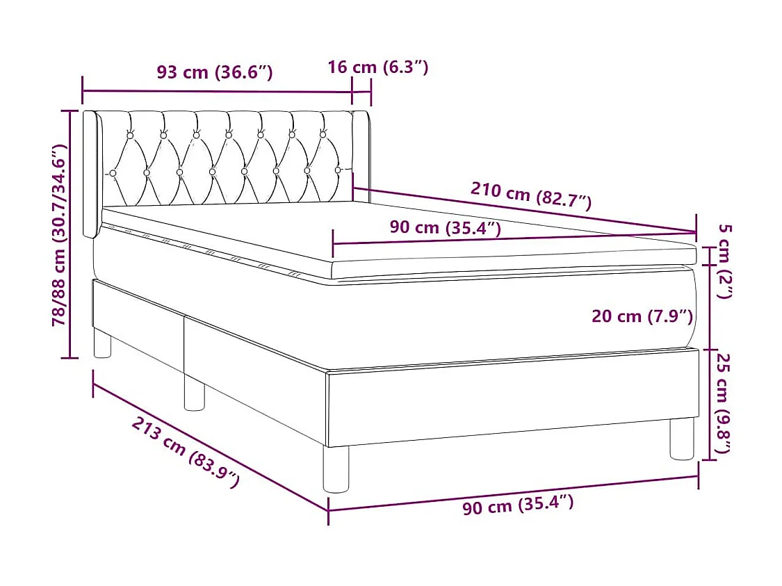 Boxspring met matras fluweel donkergrijs 90x210 cm
