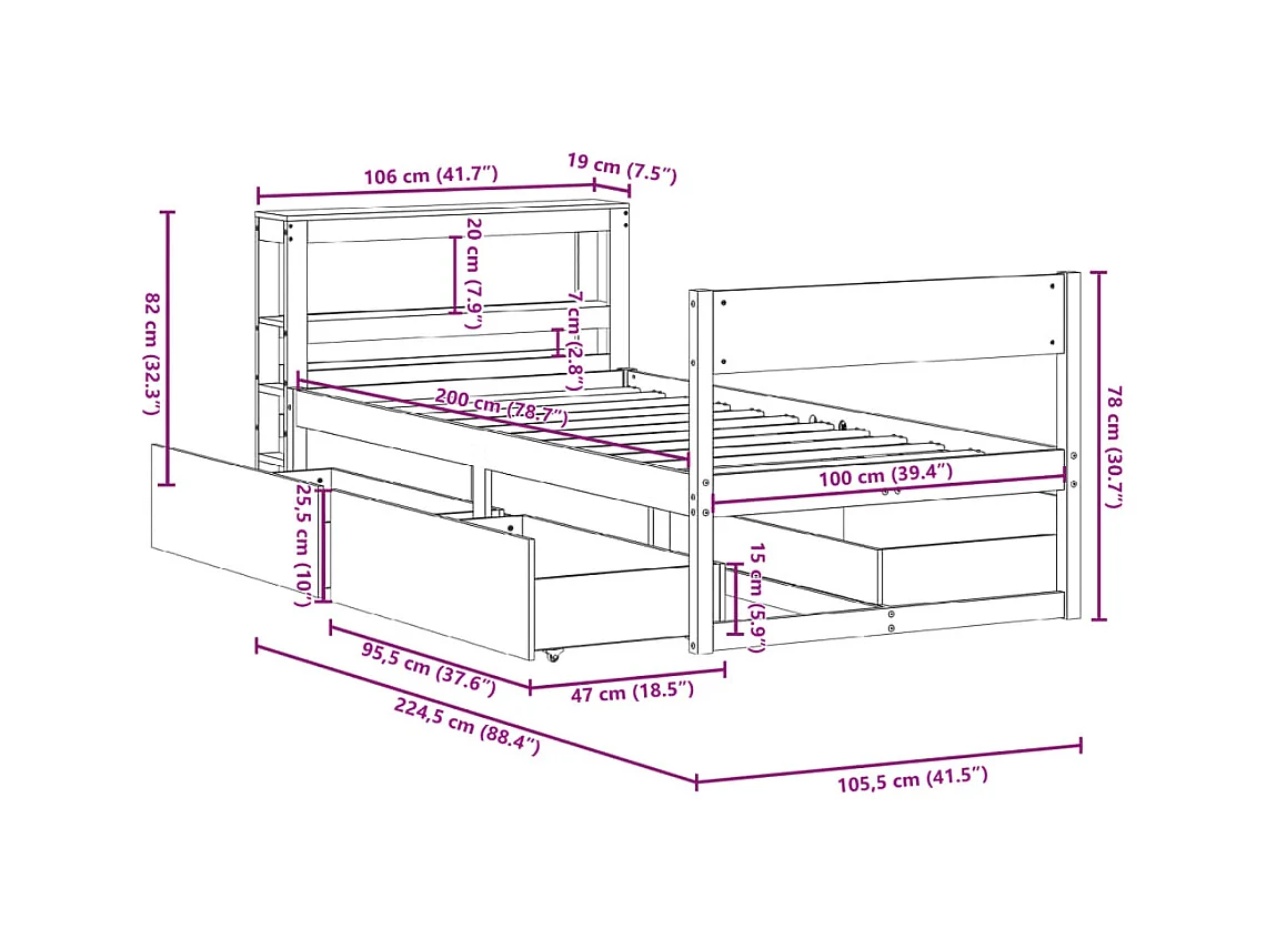 Cadre de lit sans matelas cire marron 100x200cm bois pin massif