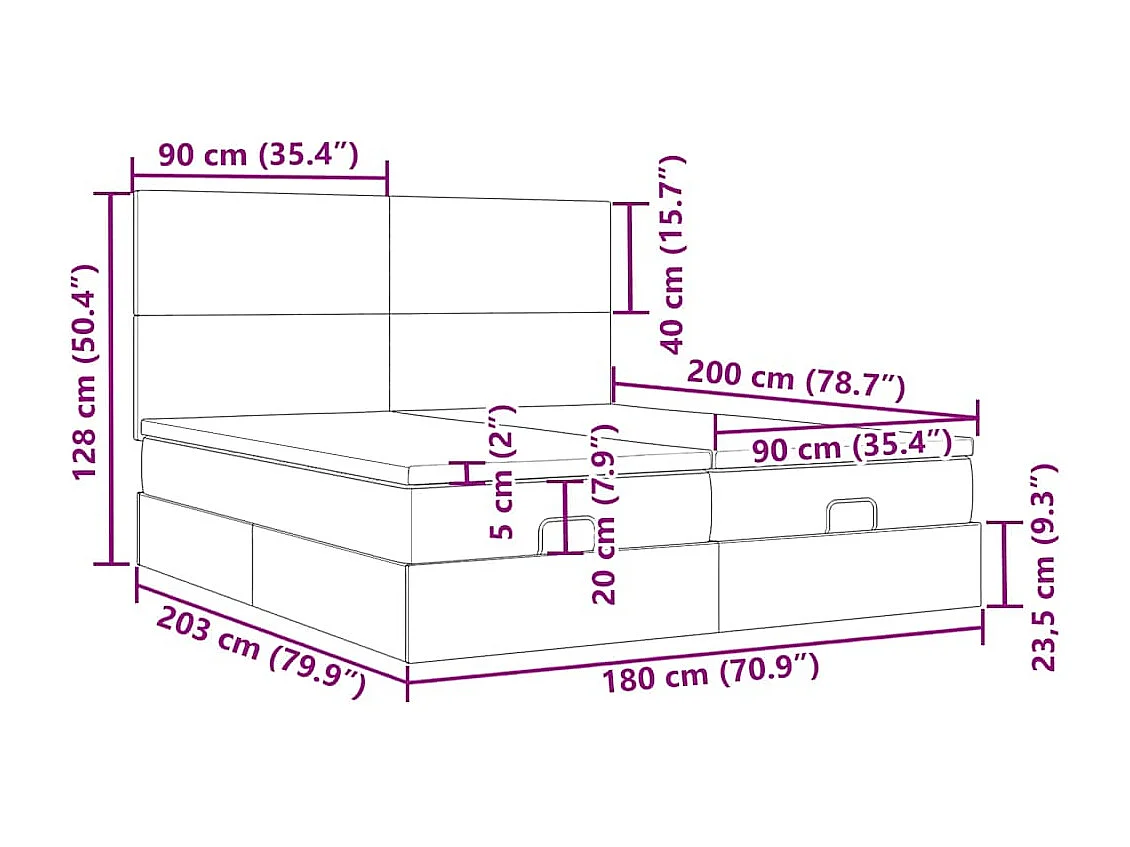 Ottoman bed met matrassen en LED's 180x200cm fluweel