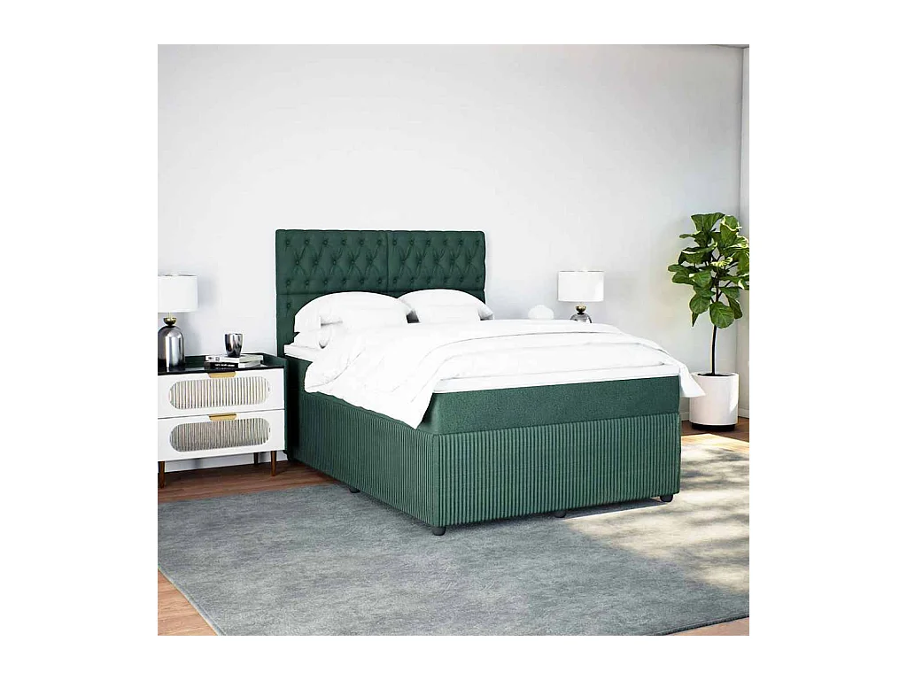 Sommier à lattes de lit et matelas Vert foncé 140x190cm Velours