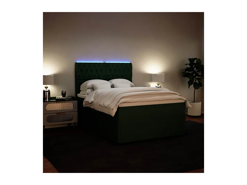 Sommier à lattes de lit et matelas Vert foncé 140x190cm Velours