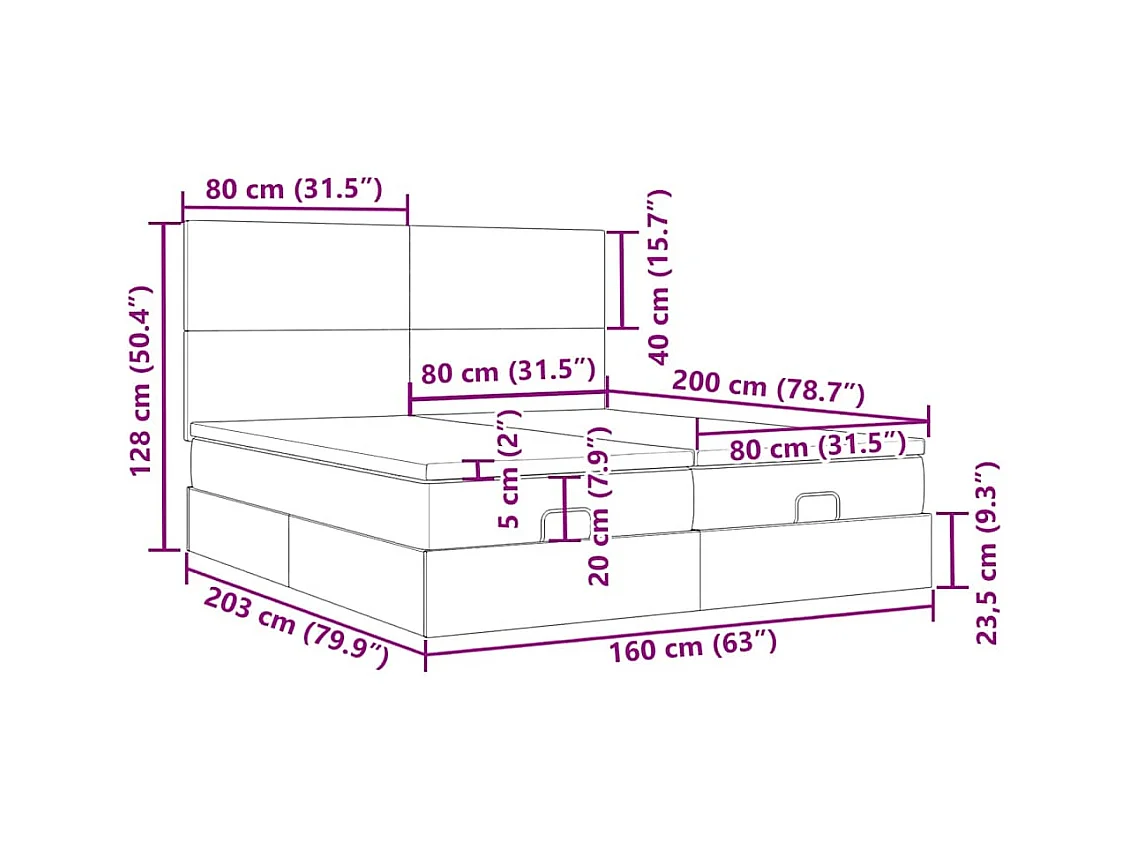 Ottoman-Bett mit Matratzen & LEDs Dunkelgrau 160x200 cm Samt