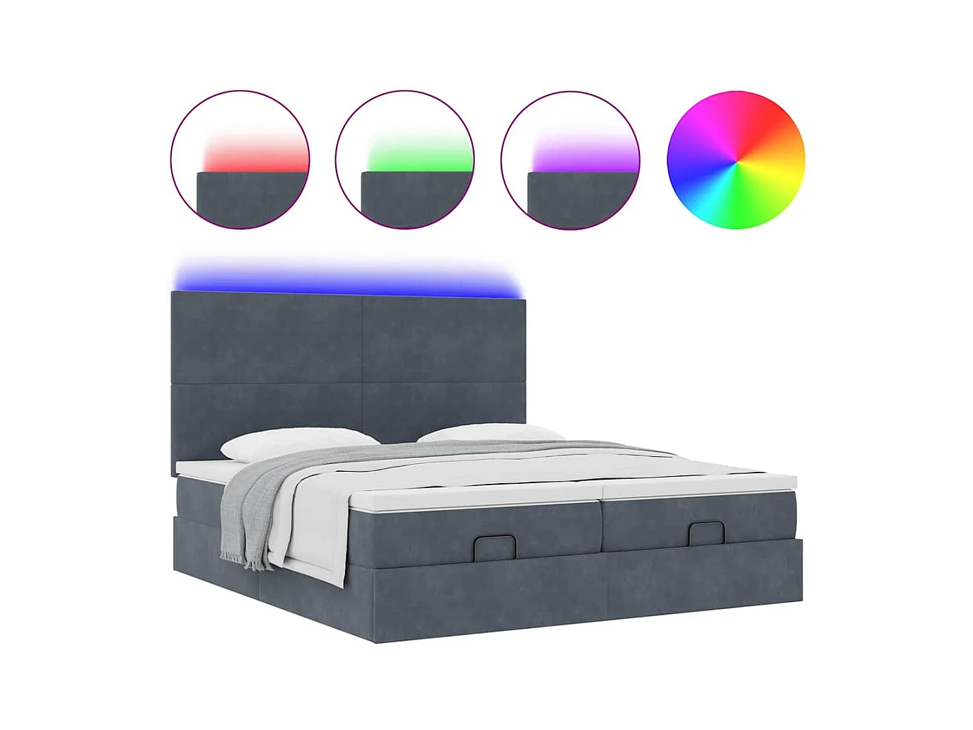 Ottoman-Bett mit Matratzen & LEDs Dunkelgrau 160x200 cm Samt