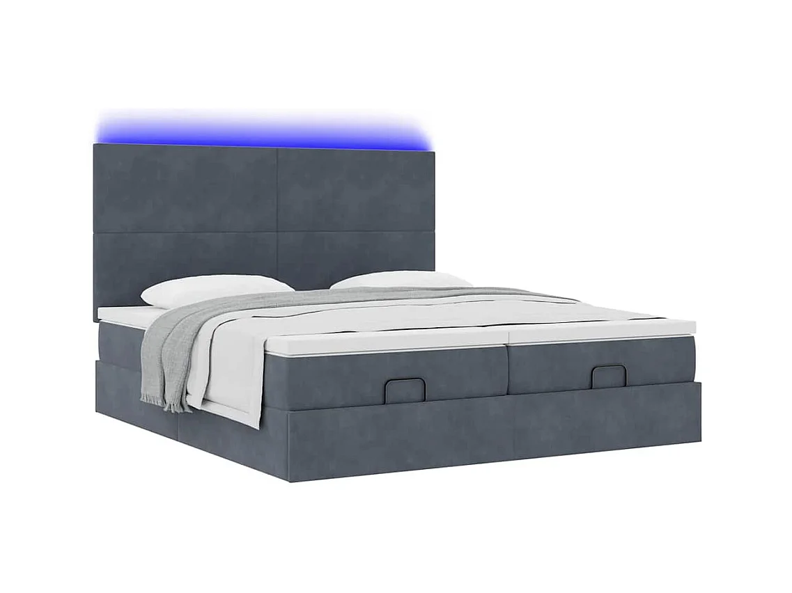 Ottoman-Bett mit Matratzen & LEDs Dunkelgrau 160x200 cm Samt
