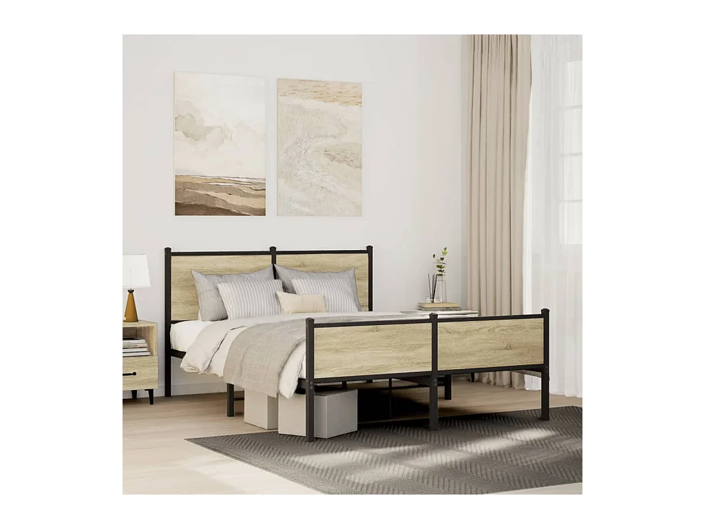 Cadre de lit en métal sans matelas chêne sonoma 140x190 cm