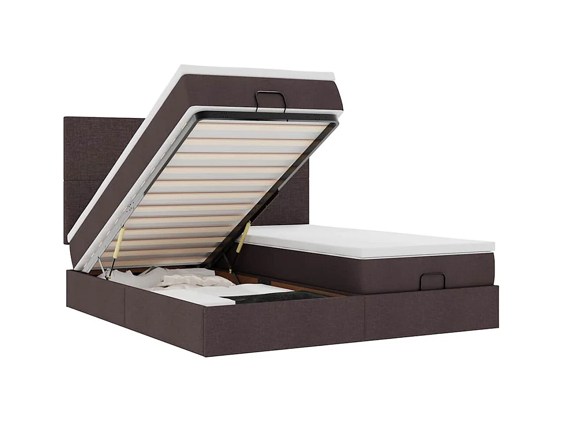 Cadre de lit ottoman avec matelas marron foncé 180x200 cm tissu
