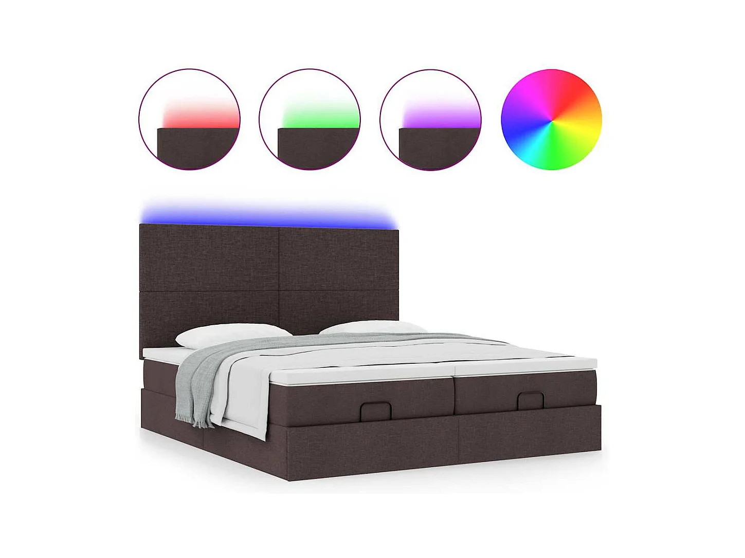 Cadre de lit ottoman avec matelas marron foncé 180x200 cm tissu