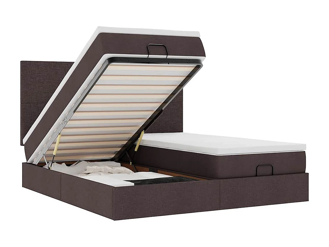Cadre de lit ottoman avec matelas marron foncé 180x200 cm tissu