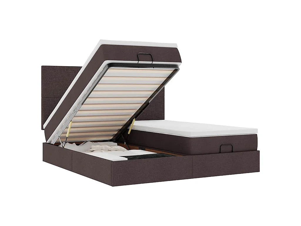 Ottoman-Bett mit Matratzen & LEDs Dunkelbraun 180x200 cm Stoff