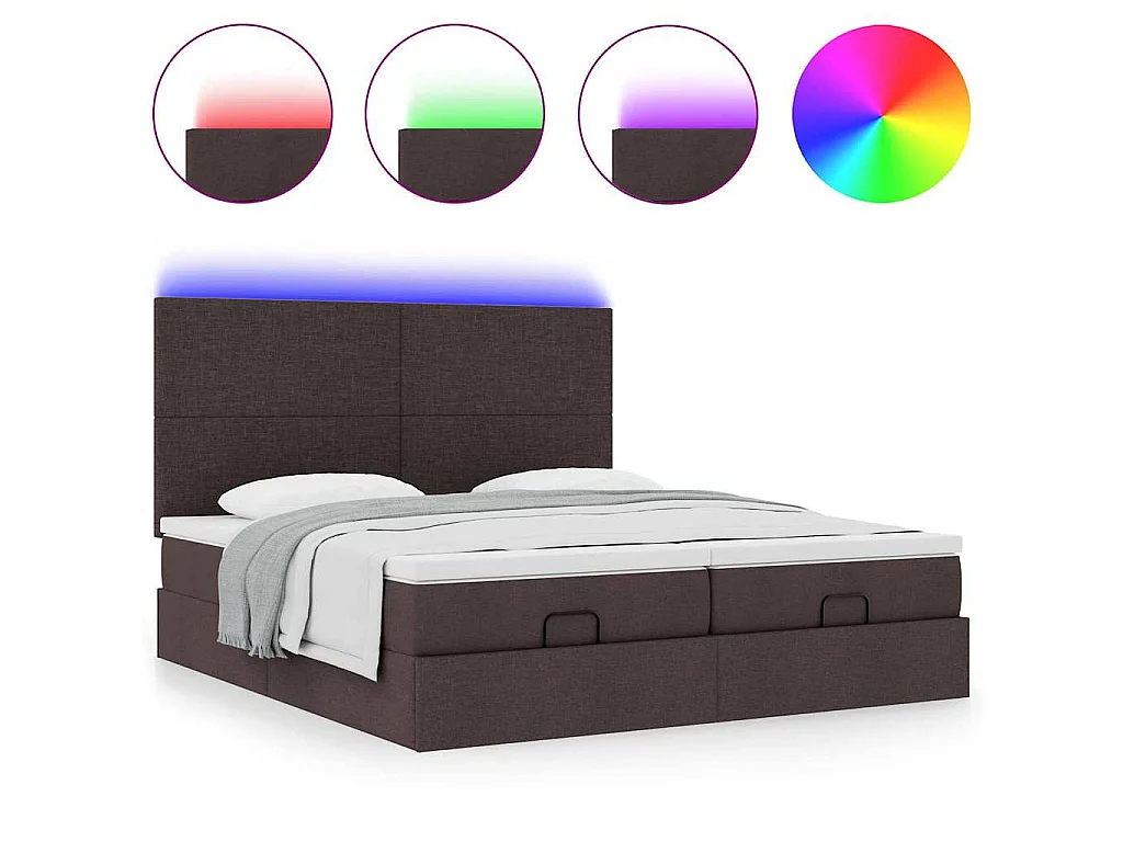 Ottoman-Bett mit Matratzen & LEDs Dunkelbraun 180x200 cm Stoff