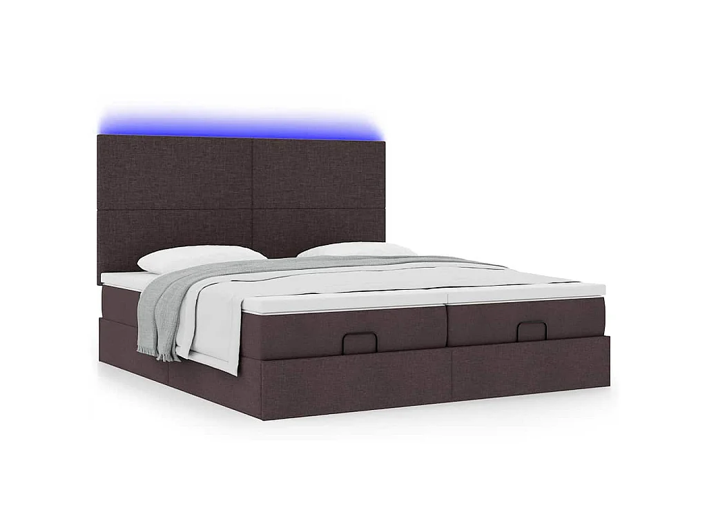Ottoman-Bett mit Matratzen & LEDs Dunkelbraun 180x200 cm Stoff