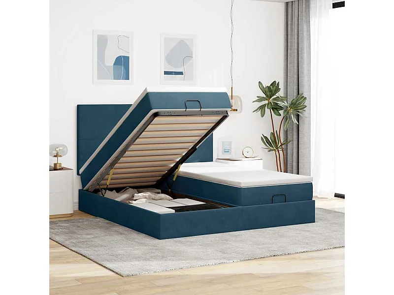 Ottoman bed met matrassen 180x200cm fluweel donkerblauw