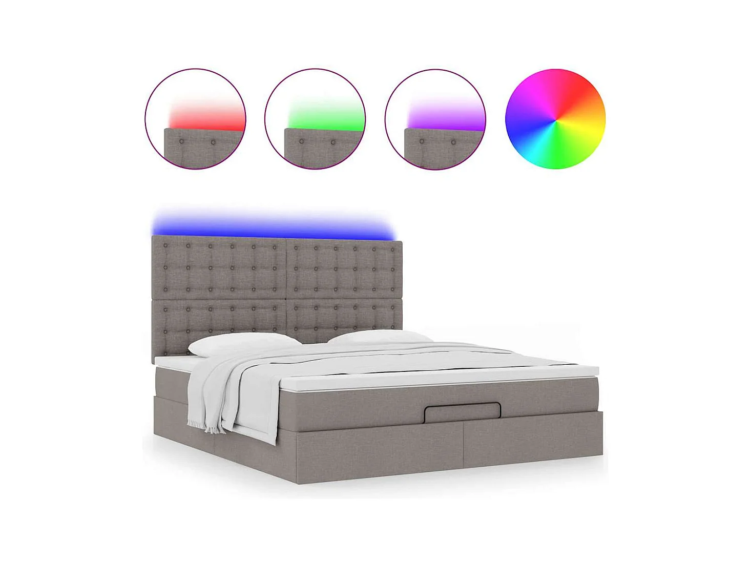 Cadre de lit ottoman avec matelas taupe 160x200 cm tissu