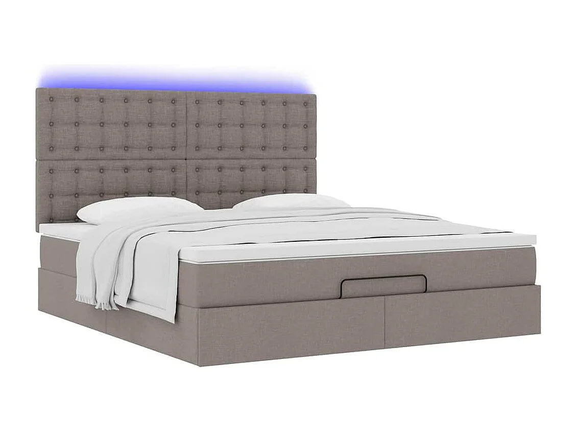 Cadre de lit ottoman avec matelas taupe 160x200 cm tissu