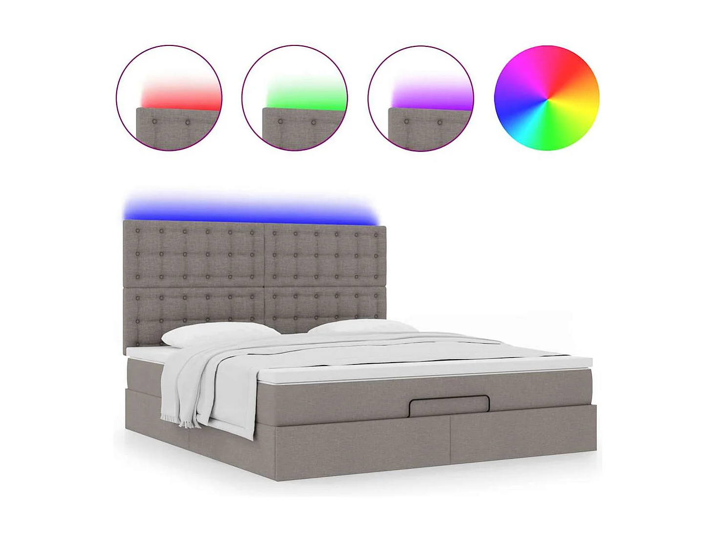 Ottoman-Bett mit Matratze & LEDs Taupe 160x200 cm Stoff