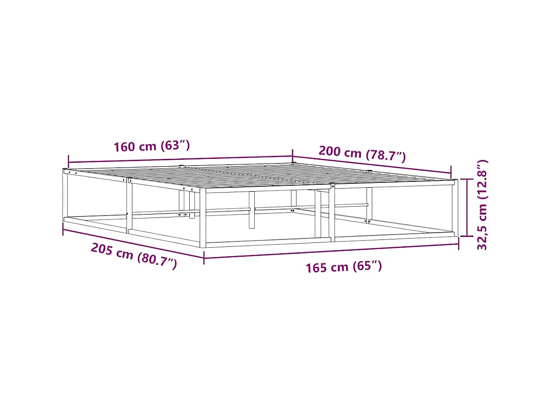 Cadre de lit sans matelas blanc 160x200 cm métal