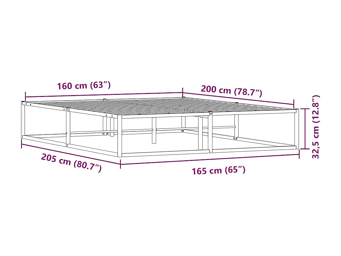 Bettgestell ohne Matratze Weiß 160x200 cm Metall