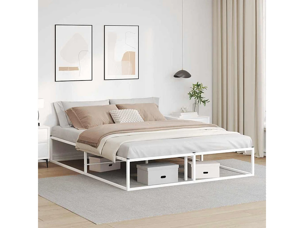 Cadre de lit sans matelas blanc 160x200 cm métal