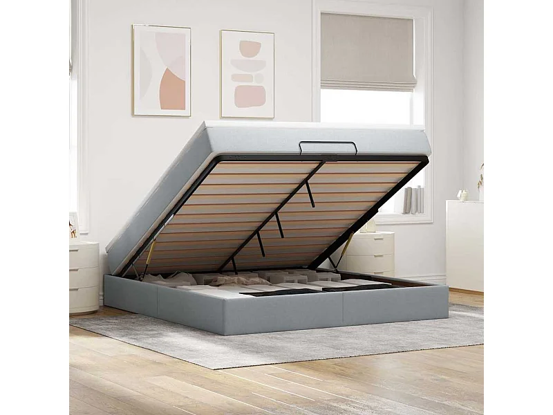 Ottoman-Bett mit Matratze Hellgrau 180x200 cm Stoff