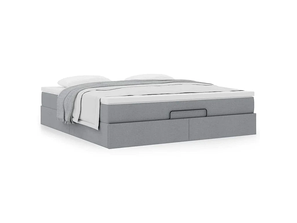 Ottoman-Bett mit Matratze Hellgrau 180x200 cm Stoff