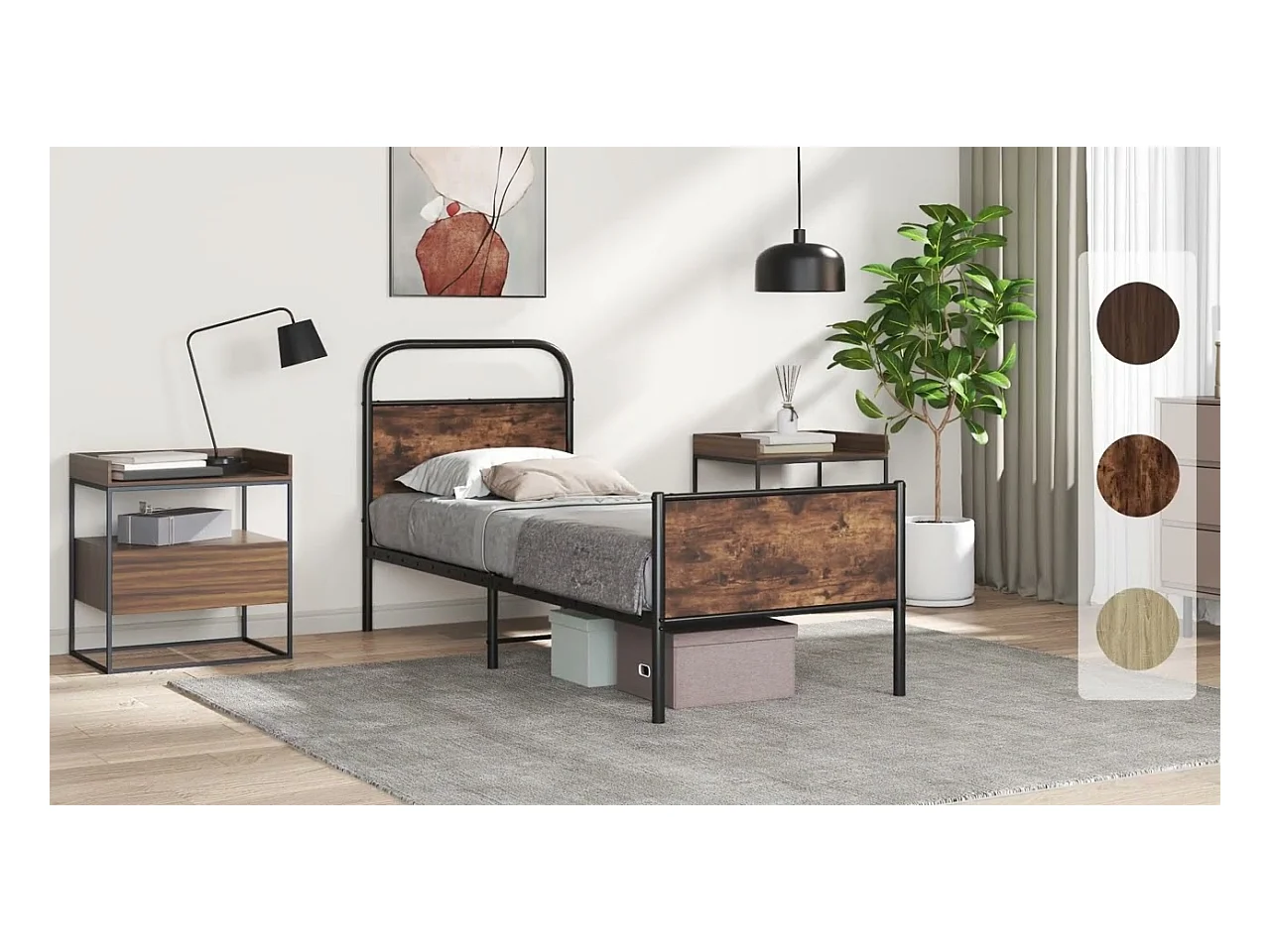 Bettgestell ohne Matratze 90x190 cm Braun Eichen-Optik