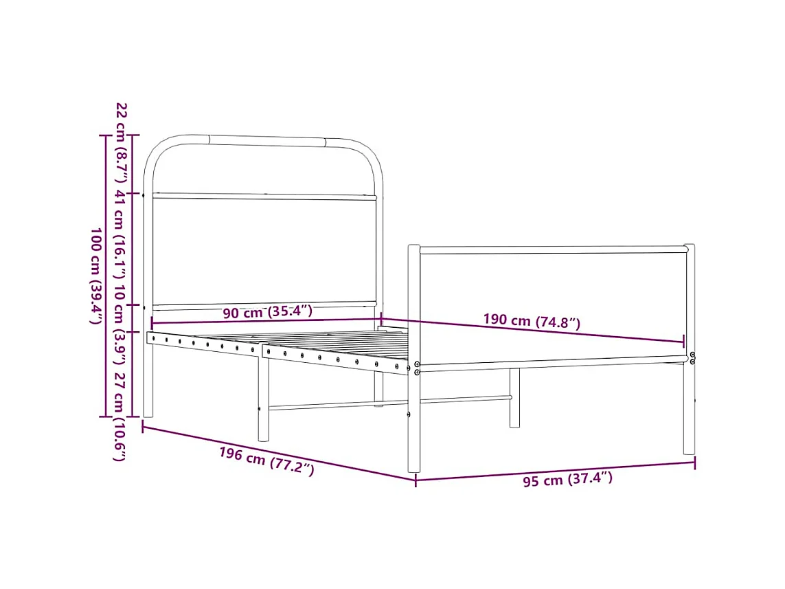 Bettgestell ohne Matratze 90x190 cm Braun Eichen-Optik