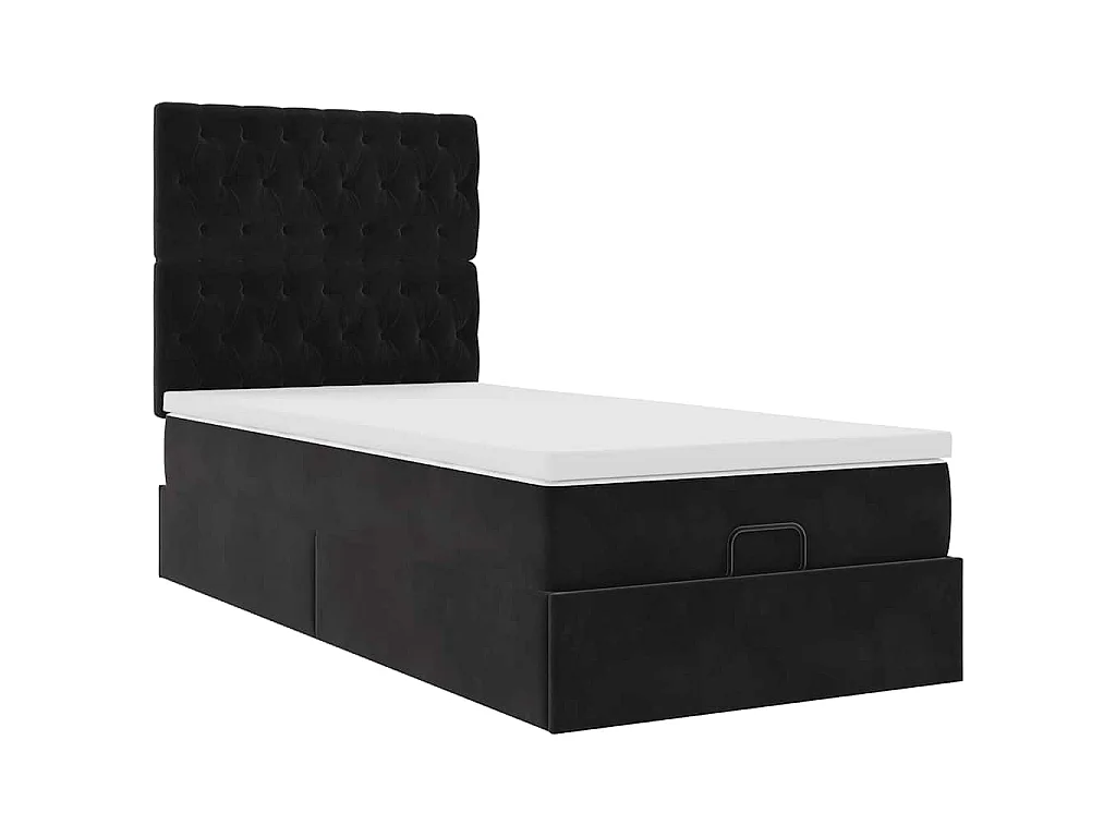 Struttura Letto Pouf con Materassi Nero 100x200 cm Velluto