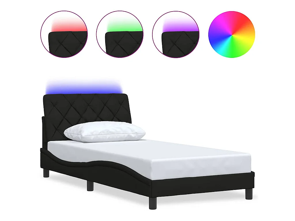 Giroletto con LED senza Materasso Nero 100x200 cm in Tessuto
