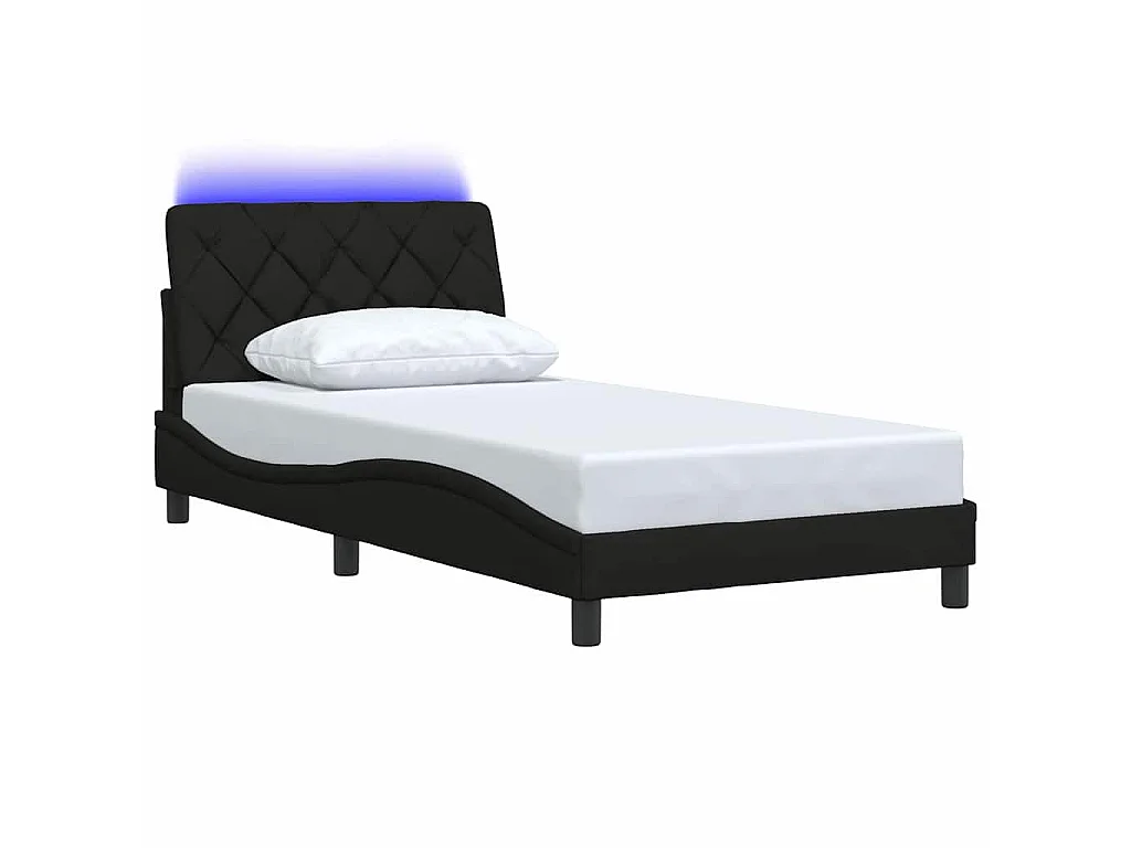 Cadre de lit avec LED sans matelas noir 100x200 cm tissu