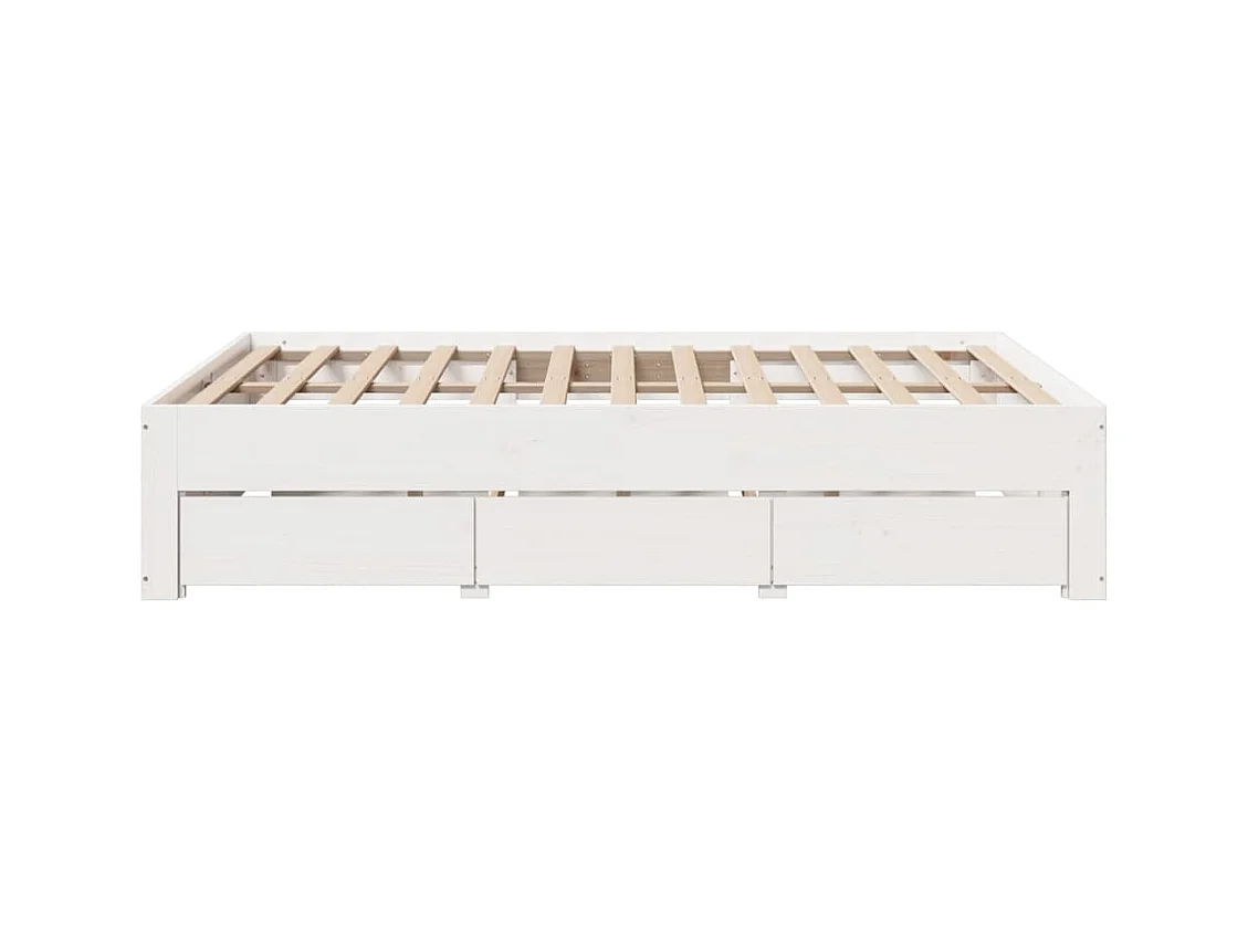 Cadre de lit sans matelas avec tiroirs blanc 160x200cm bois pin
