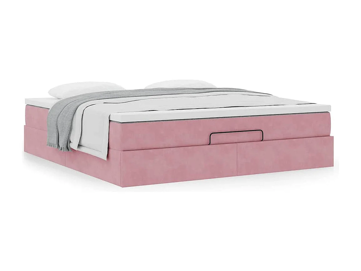 Estrutura de cama otomana com colchão 180x200 cm veludo rosa
