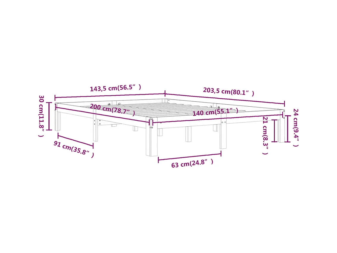 Cadre de lit sans matelas blanc bois de pin massif 140x200 cm