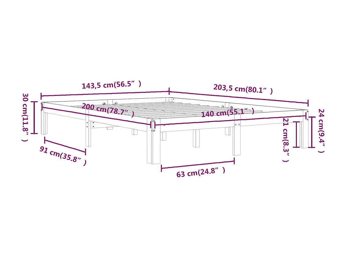 Cadre de lit sans matelas blanc bois de pin massif 140x200 cm