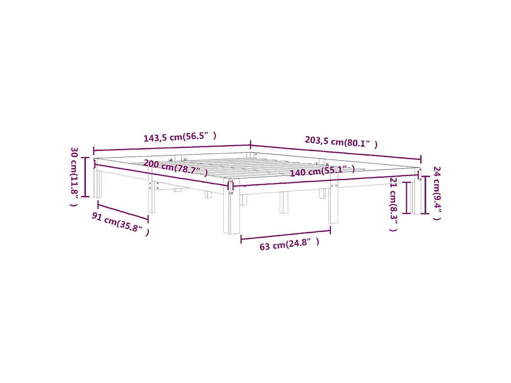 Cadre de lit sans matelas blanc bois de pin massif 140x200 cm