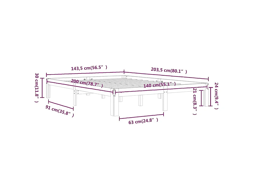 Cadre de lit sans matelas blanc bois de pin massif 140x200 cm