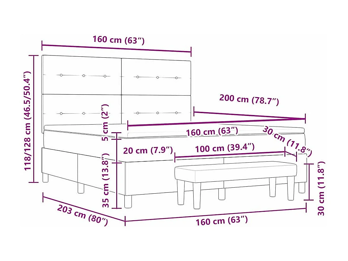 Lit à ressorts avec matelas Gris clair 160 x 200 cm tissu