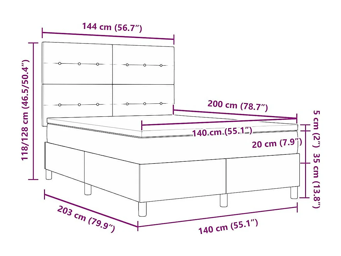 Lit à ressorts avec matelas Bleu foncé 140 x 200 cm tissu
