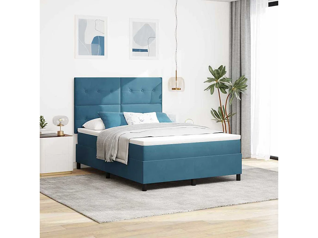Cama Box com colchão Azul Escuro 140 x 200 cm Veludo