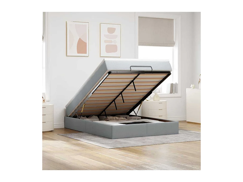 Struttura Letto Pouf con Materasso 140x200 cm in Tessuto