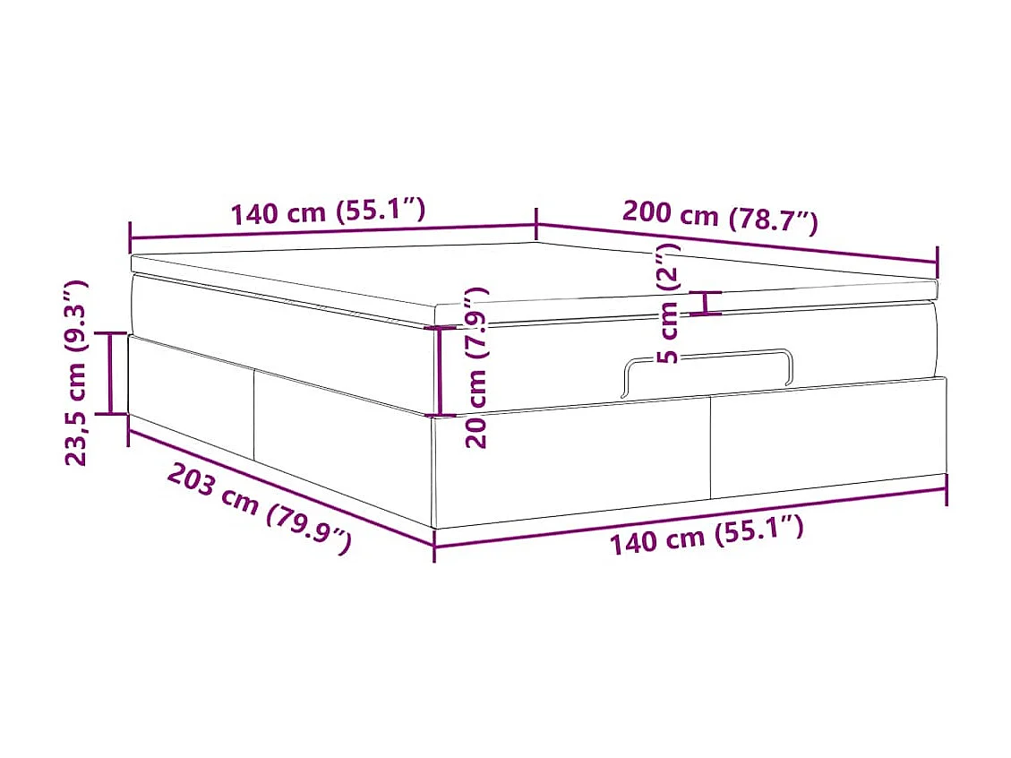 Cadre de lit ottoman et matelas gris clair 140x200 cm tissu