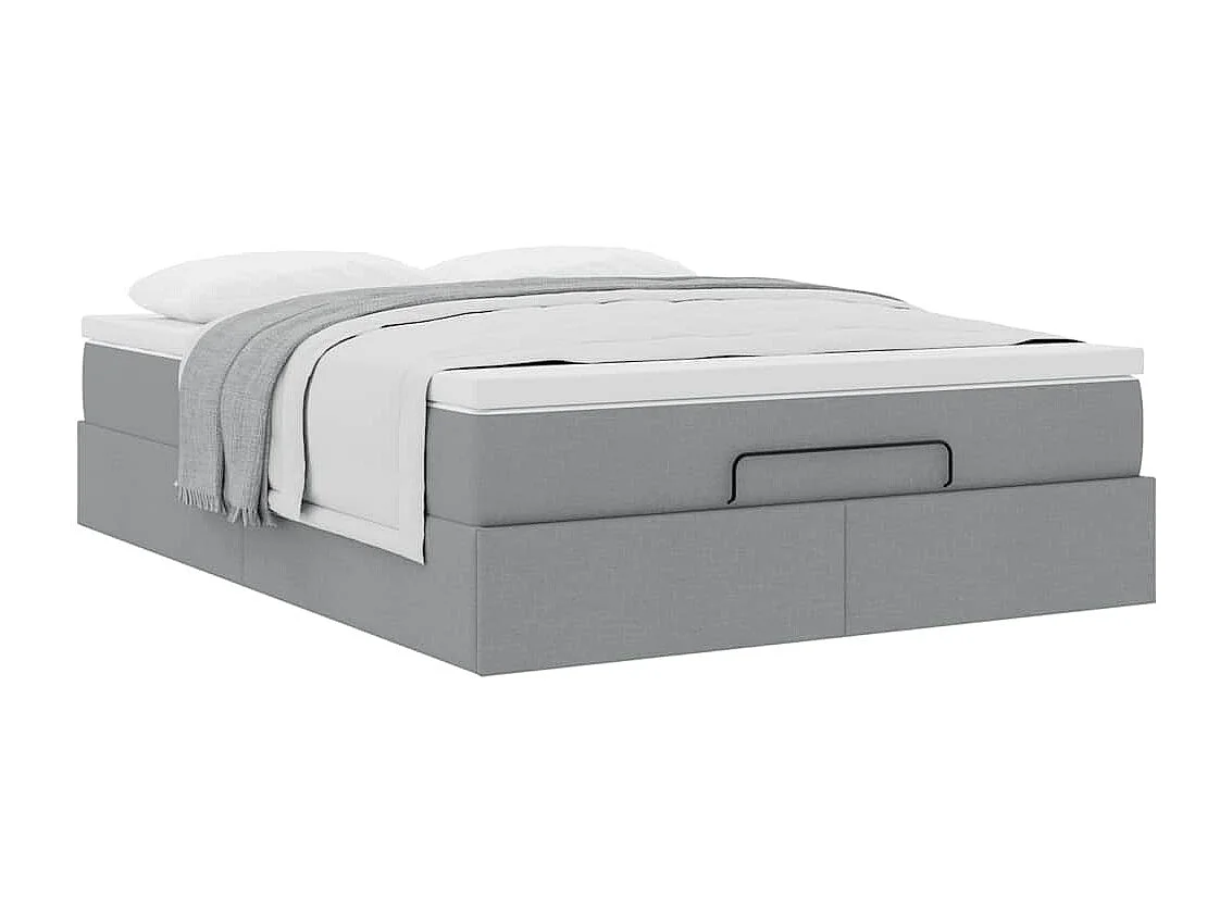 Cadre de lit ottoman et matelas gris clair 140x200 cm tissu